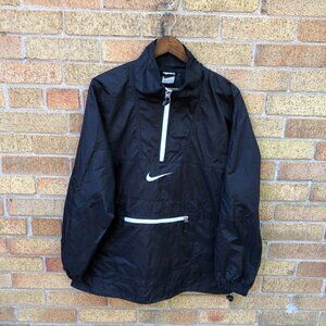 Vintage Nike BIG LOGO Half Zip Jacket Medium Black
